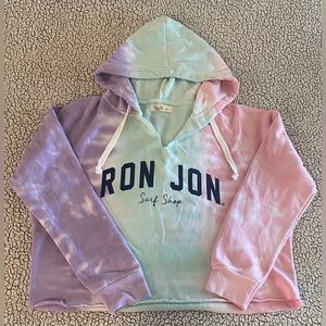 Ron Jon Surf Shop Cropped Boxy Fit Pastel Tie Dye Hoodie Women’s Size Medium